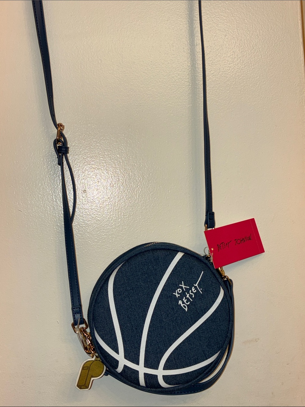Betsey Johnson denim basketball crossbody